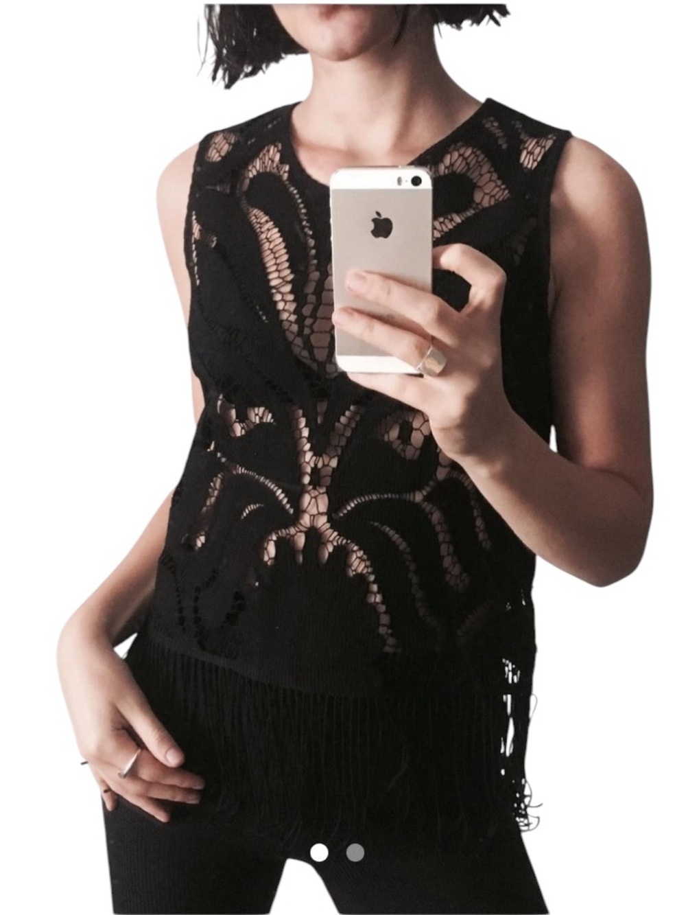 Zara Black Knitted Fringe Top Size: L